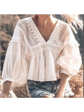 Free People Drive You Mad Blouse in Ivory Size X-Small